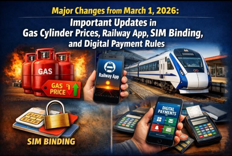 1 मार्च 2026 से बड़े बदलाव: गैस सिलेंडर, रेलवे ऐप, सिम-बाइंडिंग और डिजिटल पेमेंट नियमों में अहम परिवर्तन
