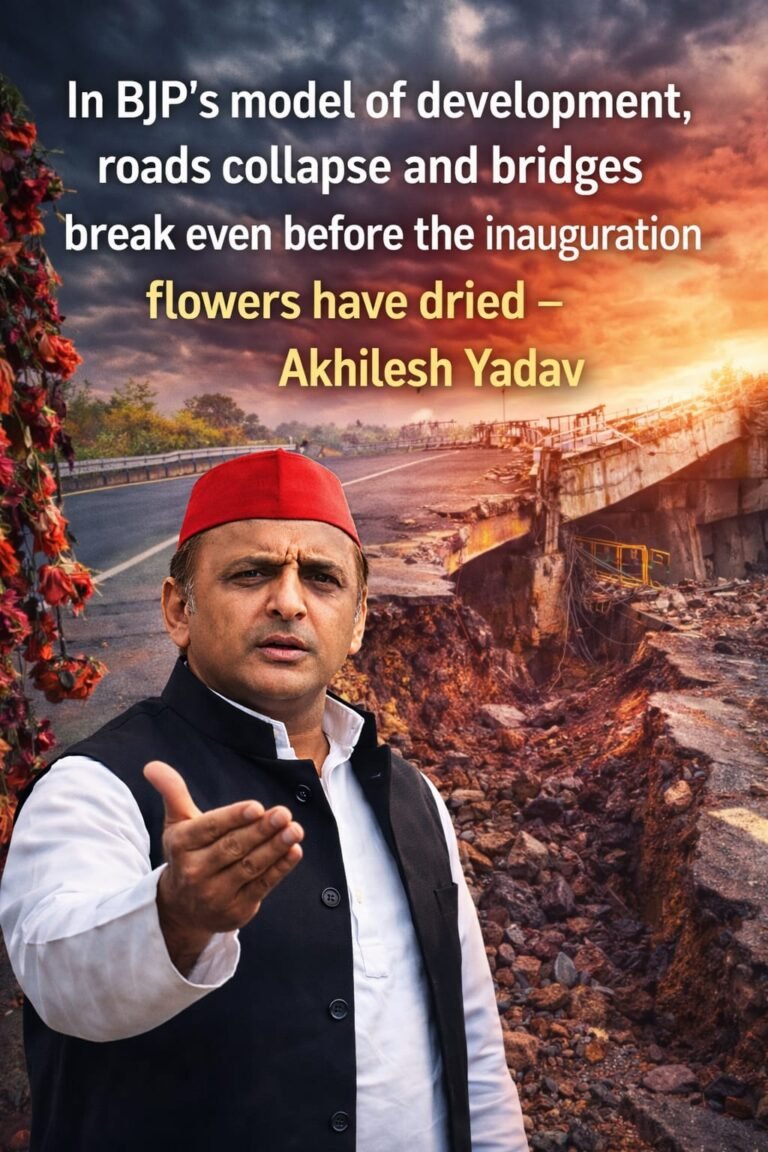 बीजेपी सरकार के विकास में उद्घाटन के फूल सूखने से पहले ही धँस जाती है सड़क, टूट जाते हैं पुल —अखिलेश यादव