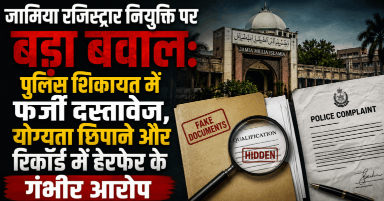 जामिया रजिस्ट्रार नियुक्ति पर बड़ा बवाल: पुलिस शिकायत में फर्जी दस्तावेज, योग्यता छिपाने और रिकॉर्ड में हेरफेर के गंभीर आरोप