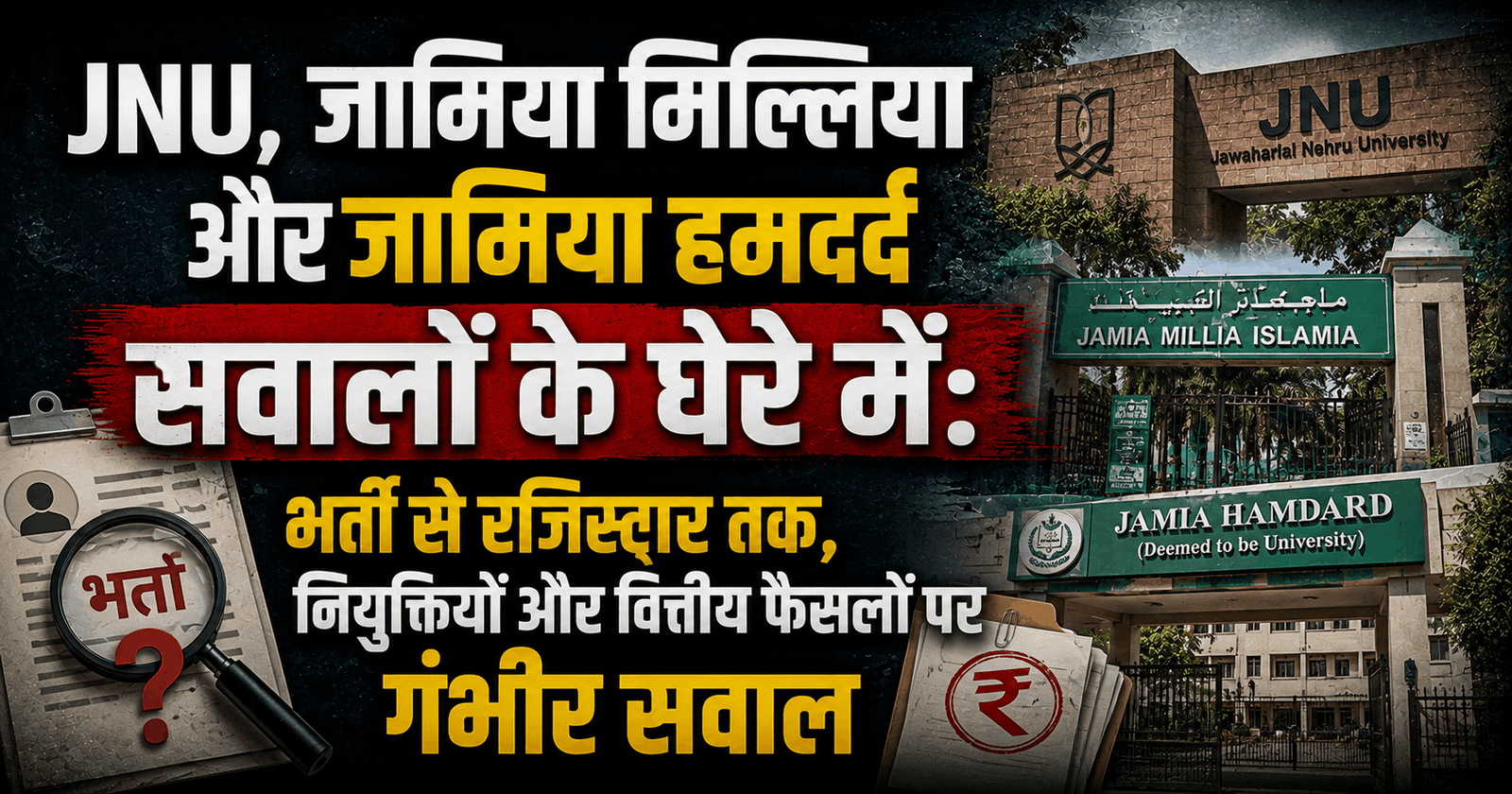 JNU, जामिया मिल्लिया और जामिया हमदर्द सवालों के घेरे में: भर्ती से रजिस्ट्रार तक, नियुक्तियों और वित्तीय फैसलों पर गंभीर सवाल
