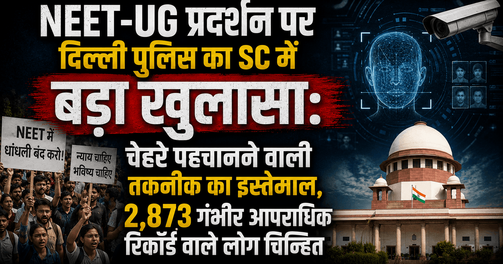 NEET-UG प्रदर्शन पर दिल्ली पुलिस का SC में बड़ा खुलासा: चेहरे पहचानने वाली तकनीक का इस्तेमाल, 2,873 गंभीर आपराधिक रिकॉर्ड वाले लोग चिन्हित